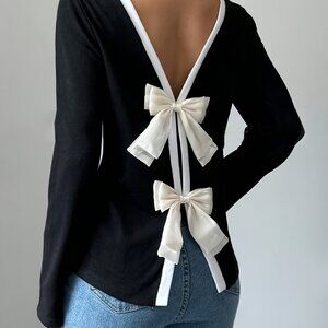 New Long Sleeve Bow Tie Back T-Shirt